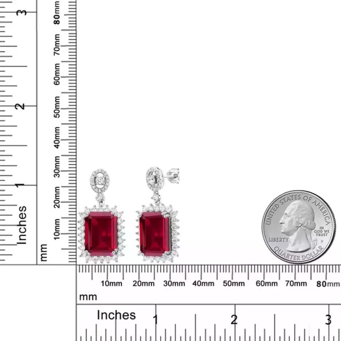 Lab Ruby Drop Earrings, 925 Sterling Silver, Ruby Earrings, Ruby Silver Earrings, Ruby Luxury Earrings, Emerald Cut Stone Earrings | Save 33% - Rajasthan Living 7