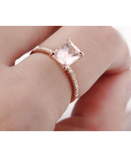 Natural Morganite Ring, 10k Rose Gold Ring, Pink Morganite Ring, Engagement Ring, Wedding Ring, Luxury Ring, Ring/Band, Cushion Cut Ring | Save 33% - Rajasthan Living 3