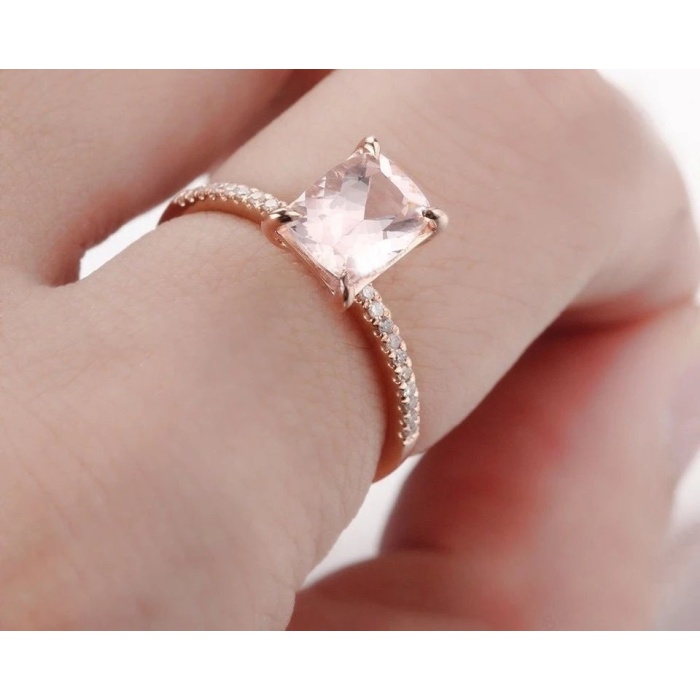 Natural Morganite Ring, 10k Rose Gold Ring, Pink Morganite Ring, Engagement Ring, Wedding Ring, Luxury Ring, Ring/Band, Cushion Cut Ring | Save 33% - Rajasthan Living 6