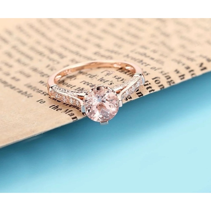 Morganite Ring, 10k Rose Gold, Pink Morganite Ring, Engagement Ring, Wedding Ring, Luxury Ring, Ring/Band, Round Cut Ring | Save 33% - Rajasthan Living 10