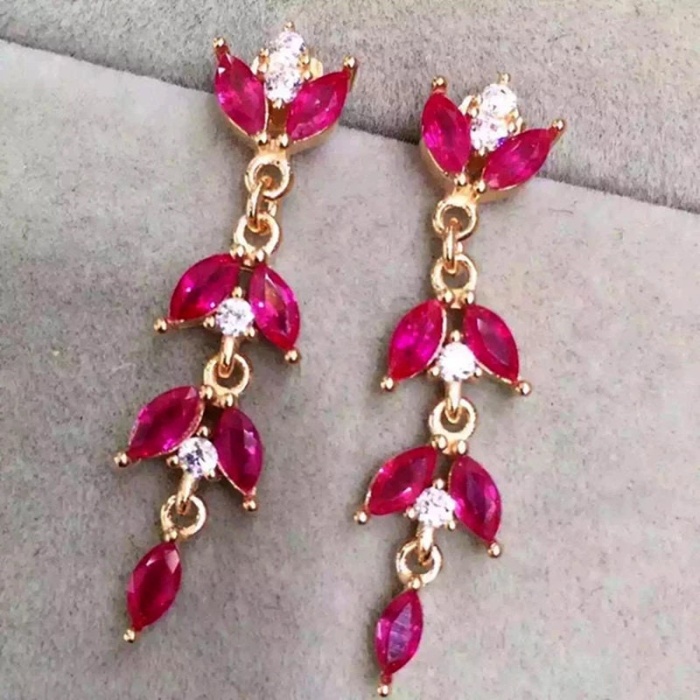 Natural Ruby Drop Earrings, 925 Sterling Silver, Ruby Earrings, Ruby Silver Earrings, Ruby Luxury Earrings, Marquise Cut Stone Earrings | Save 33% - Rajasthan Living 6