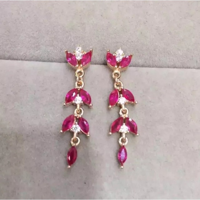 Natural Ruby Drop Earrings, 925 Sterling Silver, Ruby Earrings, Ruby Silver Earrings, Ruby Luxury Earrings, Marquise Cut Stone Earrings | Save 33% - Rajasthan Living 5