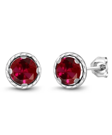 Lab Ruby Studs Earrings, 925 Sterling Silver, Ruby Earrings, Ruby Silver Earrings, Ruby Luxury Earrings, Round Cut Stone Earrings | Save 33% - Rajasthan Living