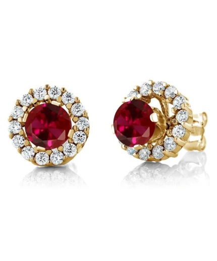 Lab Ruby Stud Earrings,925 Sterling Silver, Engagement Earrings, Wedding Earrings, Luxury Earrings, Round Cut Stone Earrings | Save 33% - Rajasthan Living