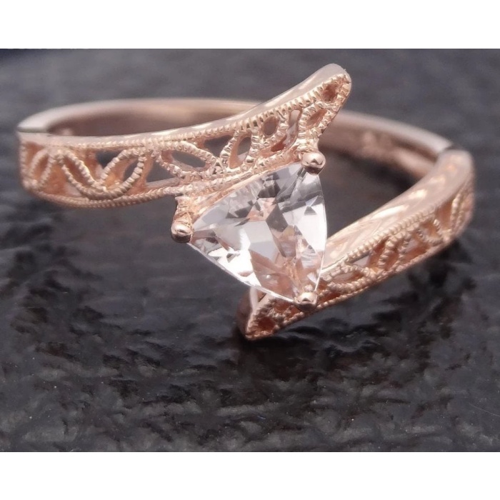 Morganite Ring, 14k Rose Gold Ring, Pink Morganite Ring, Engagement Ring, Wedding Ring, Luxury Ring, Ring/Band, Trillion Cut Ring | Save 33% - Rajasthan Living 8