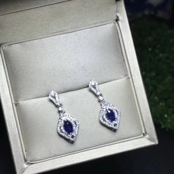 Natural Sapphire Drop Earrings, 925 Sterling Silver, Sapphire Earrings, Sapphire Silver Earrings, Luxury Earrings, Ovel Cut Stone Earrings | Save 33% - Rajasthan Living 9