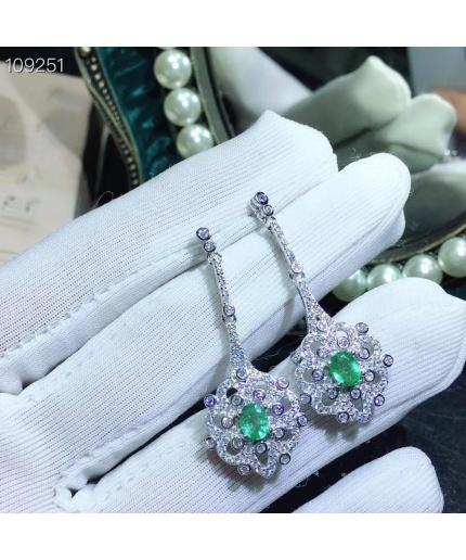 Natural Emerald Drop Earrings, 925 Sterling Silver, Emerald Drop Earrings, Emerald Silver Earrings, Luxury Earrings, Ovel Cut Stone Earrings | Save 33% - Rajasthan Living 3