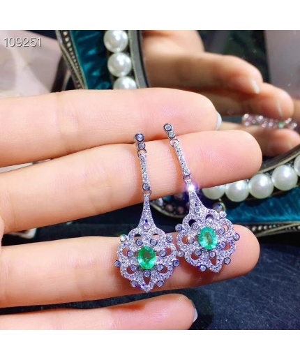 Natural Emerald Drop Earrings, 925 Sterling Silver, Emerald Drop Earrings, Emerald Silver Earrings, Luxury Earrings, Ovel Cut Stone Earrings | Save 33% - Rajasthan Living