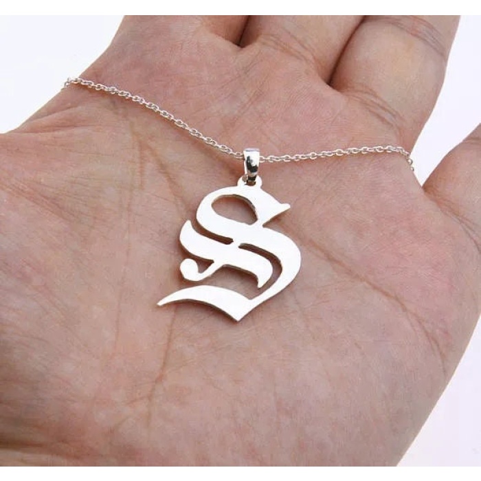 Stainless Steel, Old English Initial Necklace, Custom Letter Necklace | Save 33% - Rajasthan Living 5