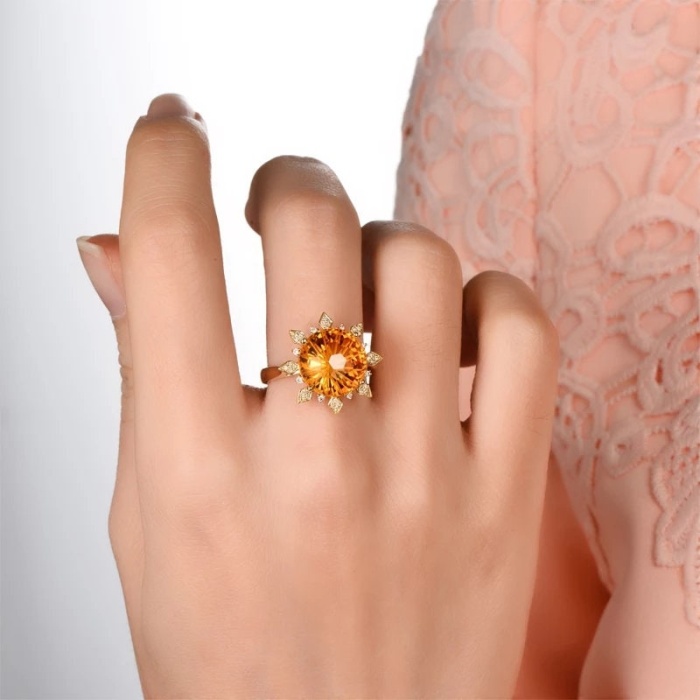 Natural Citrine Ring, 14k Yellow Gold, Citrine Engagement Ring, Citrine Ring, Citrine Wedding Ring, luxury Ring, Citrine Round cut Ring | Save 33% - Rajasthan Living 7