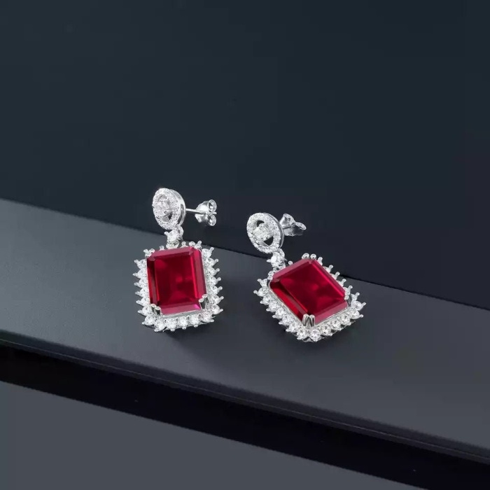 Lab Ruby Drop Earrings, 925 Sterling Silver, Ruby Earrings, Ruby Silver Earrings, Ruby Luxury Earrings, Emerald Cut Stone Earrings | Save 33% - Rajasthan Living 6