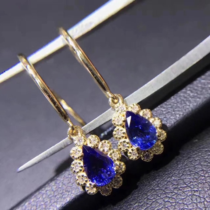 Natural Tanzanite Drop Earrings, 18k Yellow Gold, Tanzanite Earrings, Tanzanite Gold Earrings, Luxury Earrings, Pear Cut Stone Earrings | Save 33% - Rajasthan Living 9