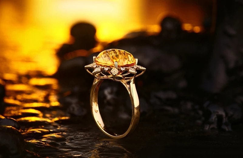 Natural Citrine Ring, 14k Yellow Gold, Citrine Engagement Ring, Citrine Ring, Citrine Wedding Ring, luxury Ring, Citrine Round cut Ring | Save 33% - Rajasthan Living 14