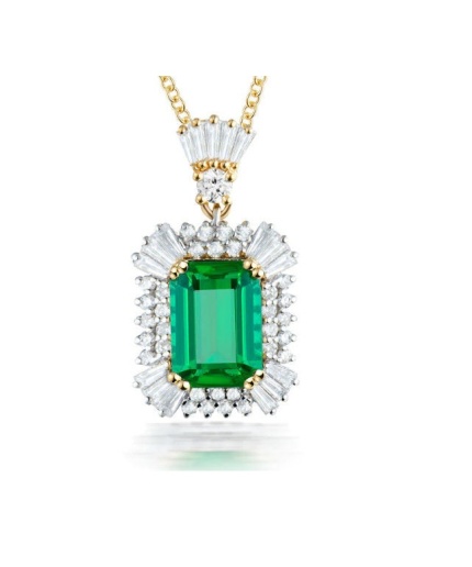 Natural Emerald Pendant, 18Kt Multi-tone Gold, Emerald Gold Pendent, Woman Pendant, Pendant Necklace, Luxury Pendent, Emerald Cut Pendent | Save 33% - Rajasthan Living