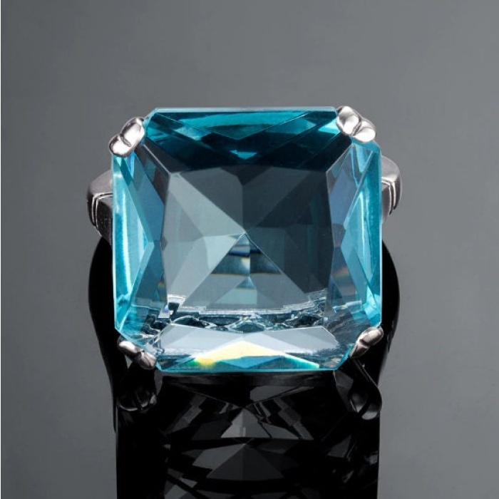 Aquamarine Woman Ring, Aquamarine Ring, 925 Sterling Silver Statement Ring, Engagement and Wedding Ring, Luxury Ring, Princess Cut Ring | Save 33% - Rajasthan Living 6