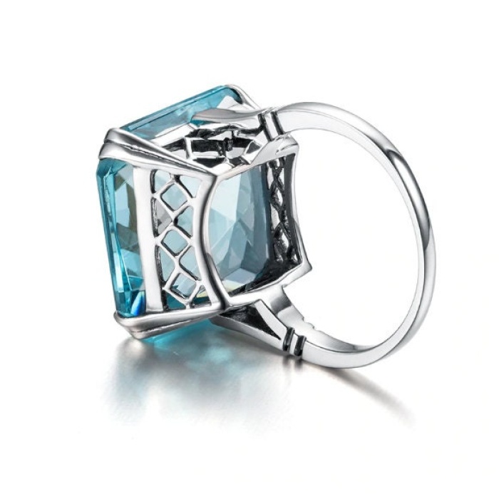 Aquamarine Woman Ring, Aquamarine Ring, 925 Sterling Silver Statement Ring, Engagement and Wedding Ring, Luxury Ring, Princess Cut Ring | Save 33% - Rajasthan Living 9