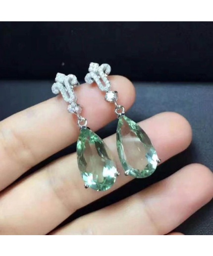 Natural Green Amethyst Drop Earrings, 925 Sterling Silver, Green Amethyst Earrings, Luxury Earrings, Green Amethyst Pear Earrings | Save 33% - Rajasthan Living
