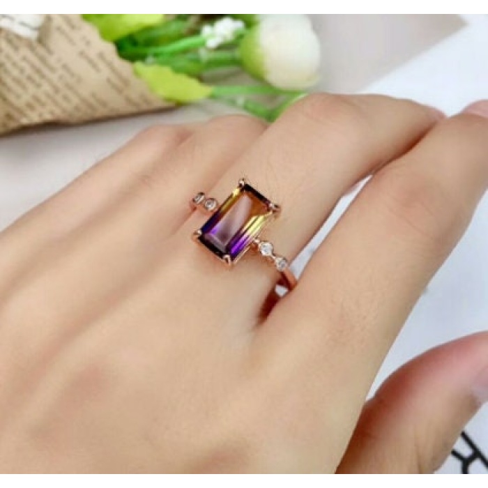 Natural Ametrine Ring, 925 Sterling Silver, Ametrine Engagement Ring, Ametrine Ring, Wedding Ring, Luxury Ring, Ring/Band, Emerald Cut Ring | Save 33% - Rajasthan Living 6