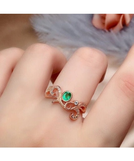 925 Sterling Silver Natural Green Emerald & Cubic Zirconia Woman Ring, Emerald Ring, Statement Ring, Engagement and Wedding Ring | Save 33% - Rajasthan Living