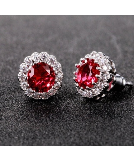 Ruby Studs Earrings, 925 Sterling Silver, Ruby Studs, Ruby Earrings, Ruby Luxury Earrings, Gift For Her, Ruby Round cut Earrings | Save 33% - Rajasthan Living