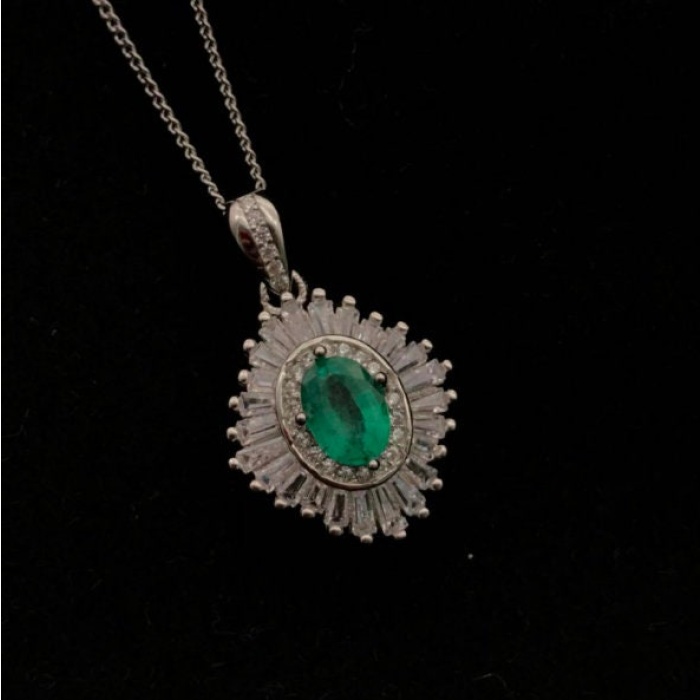 Natural Emerald Pendant, Engagement Pendent, Emerald Silver Pendent, Woman Pendant, Pendant Necklace, Luxury Pendent, Oval Cut Stone Pendent | Save 33% - Rajasthan Living 8