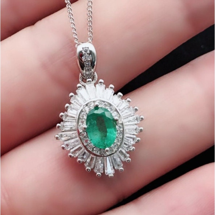 Natural Emerald Pendant, Engagement Pendent, Emerald Silver Pendent, Woman Pendant, Pendant Necklace, Luxury Pendent, Oval Cut Stone Pendent | Save 33% - Rajasthan Living 6