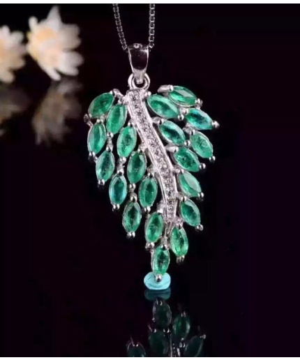 Natural Emerald Pendant, Engagement Pendant, Emerald Silver Pendent, Woman Pendant, Pendant Necklace, Luxury Pendent, Marquise Stone Pendent | Save 33% - Rajasthan Living 3