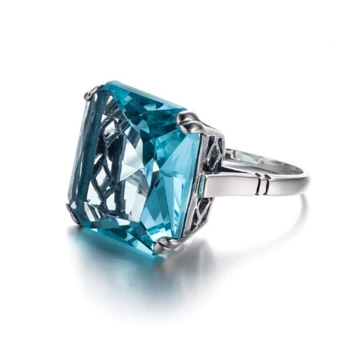 Aquamarine Woman Ring, Aquamarine Ring, 925 Sterling Silver Statement Ring, Engagement and Wedding Ring, Luxury Ring, Princess Cut Ring | Save 33% - Rajasthan Living 7