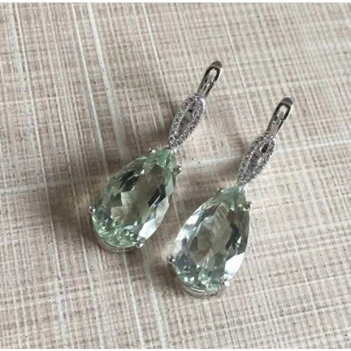 Natural Green Amethyst Drop Earrings, 925 Sterling Silver, Green Amethyst Earrings, Luxury Earrings, Green Amethyst Pear Earrings | Save 33% - Rajasthan Living 10