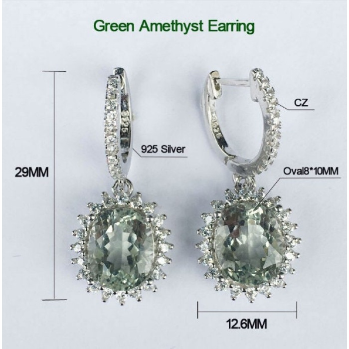 Natural Green Amethyst Drop Earrings, 925 Sterling Silver, Green Amethyst Earrings, Luxury Earrings, Green Amethyst Oval Earrings | Save 33% - Rajasthan Living 7