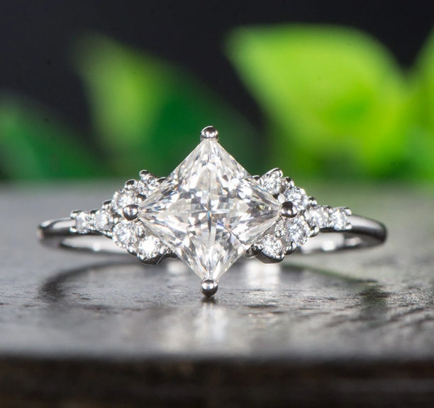 Moissanite Ring, 14k White Gold, 1.2ct Moissanite Ring, Engagement Ring, Wedding Ring, Luxury Ring, Ring/Band, Princess Cut Ring | Save 33% - Rajasthan Living 11