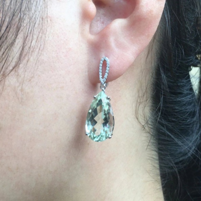 Natural Green Amethyst Drop Earrings, 925 Sterling Silver, Green Amethyst Earrings, Luxury Earrings, Green Amethyst Pear Earrings | Save 33% - Rajasthan Living 7
