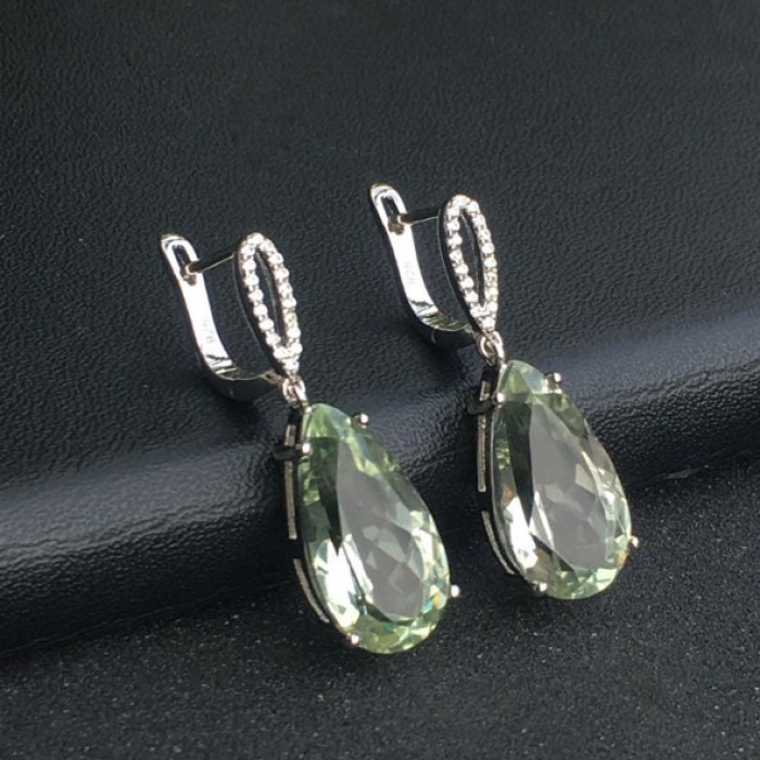 Natural Green Amethyst Drop Earrings, 925 Sterling Silver, Green Amethyst Earrings, Luxury Earrings, Green Amethyst Pear Earrings | Save 33% - Rajasthan Living 6