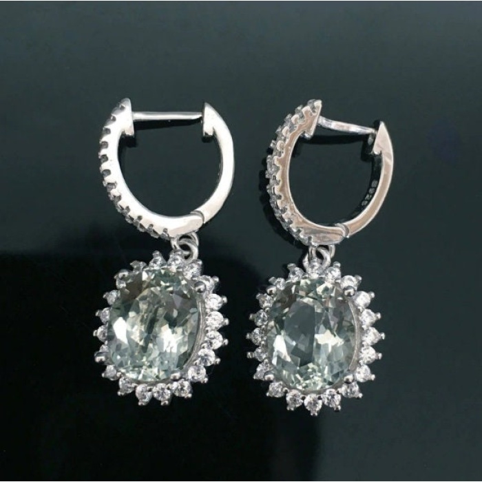 Natural Green Amethyst Drop Earrings, 925 Sterling Silver, Green Amethyst Earrings, Luxury Earrings, Green Amethyst Oval Earrings | Save 33% - Rajasthan Living 9