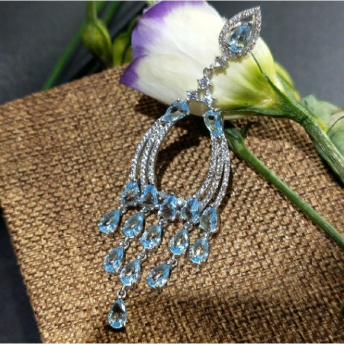 Natural Aquamarine Drop Earrings, 925 Sterling Silver, Aquamarine Earrings, Aquamarine Silver Earrings, Luxury Earrings, Pear Cut Earrings | Save 33% - Rajasthan Living 9