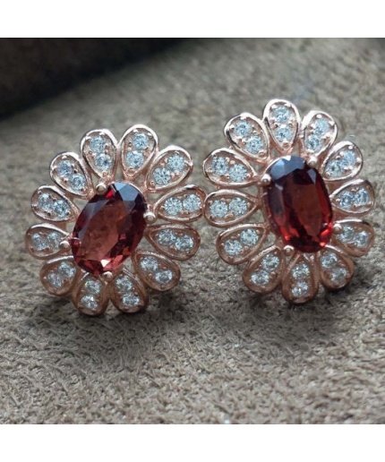 Natural Garnet Studs Earrings, 925 Sterling Silver, Garnet Studs Earrings, Earrings, Garnet Earrings, Luxury Earrings, Oval Stone Earrings | Save 33% - Rajasthan Living