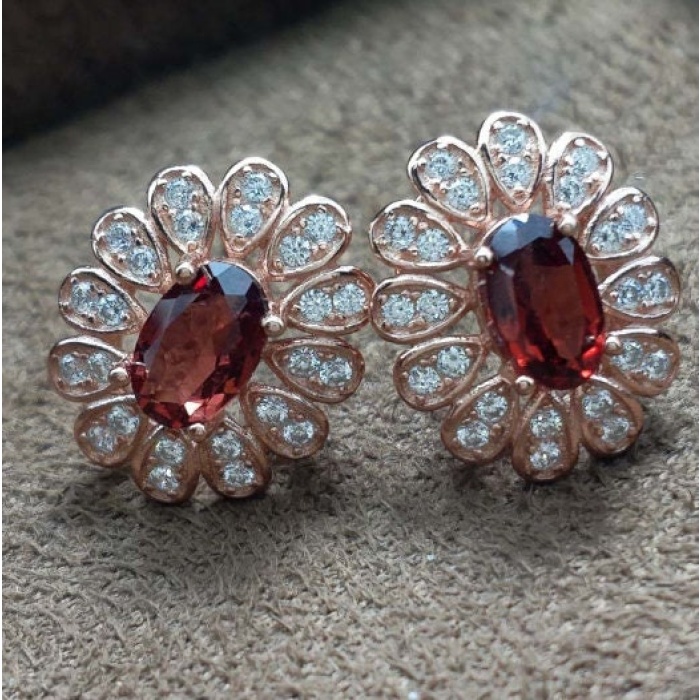 Natural Garnet Studs Earrings, 925 Sterling Silver, Garnet Studs Earrings, Earrings, Garnet Earrings, Luxury Earrings, Oval Stone Earrings | Save 33% - Rajasthan Living 5