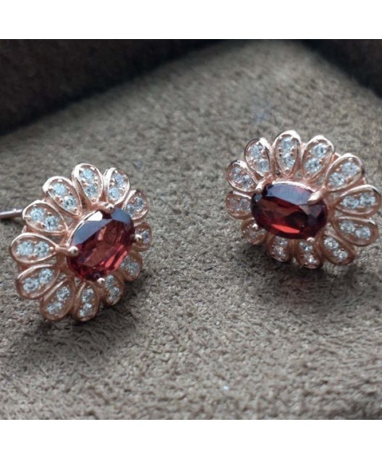 Natural Garnet Studs Earrings, 925 Sterling Silver, Garnet Studs Earrings, Earrings, Garnet Earrings, Luxury Earrings, Oval Stone Earrings | Save 33% - Rajasthan Living 3
