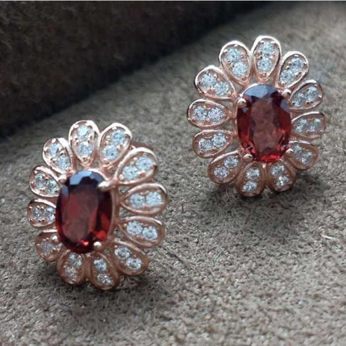 Natural Garnet Studs Earrings, 925 Sterling Silver, Garnet Studs Earrings, Earrings, Garnet Earrings, Luxury Earrings, Oval Stone Earrings | Save 33% - Rajasthan Living 8