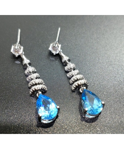Natural Sky Blue Topaz Drop Earrings, 925 Sterling Silver, Studs Earrings, Blue Topaz Earrings, Luxury Earrings, Pear Cut Stone Earrings | Save 33% - Rajasthan Living