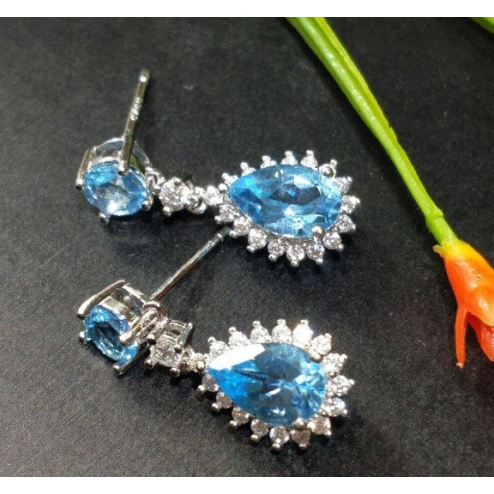 Natural Sky Blue Topaz Drop Earrings, 925 Sterling Silver, Studs Earrings, Blue Topaz Earrings, Luxury Earrings, Pear Cut Stone Earrings | Save 33% - Rajasthan Living 8