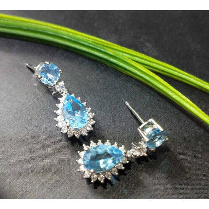Natural Sky Blue Topaz Drop Earrings, 925 Sterling Silver, Studs Earrings, Blue Topaz Earrings, Luxury Earrings, Pear Cut Stone Earrings | Save 33% - Rajasthan Living 9