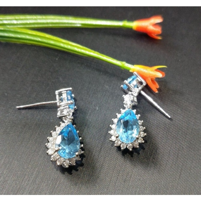 Natural Sky Blue Topaz Drop Earrings, 925 Sterling Silver, Studs Earrings, Blue Topaz Earrings, Luxury Earrings, Pear Cut Stone Earrings | Save 33% - Rajasthan Living 6