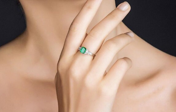 Emerald & Cubic Zirconia Woman Ring, 925 Sterling Silver, Emerald Ring, Statement Ring, Engagement and Wedding Ring, Emerald cut Ring | Save 33% - Rajasthan Living 10