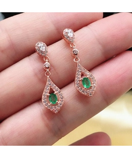 Natural Emerald Drop Earrings, 925 Sterling Silver, Emerald Earrings, Emerald Silver Earrings, Luxury Earrings, Oval Cut Stone Earrings | Save 33% - Rajasthan Living