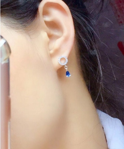 Natural Sapphire Drop Earrings, 925 Sterling Silver, Sapphire Earrings, Sapphire Silver Earrings, Luxury Earrings, Pear Cut Stone Earrings | Save 33% - Rajasthan Living 3