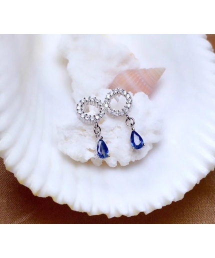 Natural Sapphire Drop Earrings, 925 Sterling Silver, Sapphire Earrings, Sapphire Silver Earrings, Luxury Earrings, Pear Cut Stone Earrings | Save 33% - Rajasthan Living