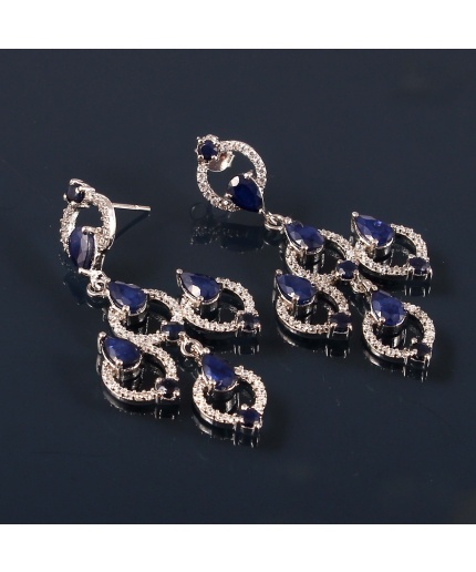 Natural Blue Sapphire Drop Earrings, 925 Sterling Silver Sapphire Earrings, Sapphire Silver Earrings, Luxury Earrings, Pear Cut Earrings | Save 33% - Rajasthan Living