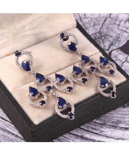 Natural Blue Sapphire Drop Earrings, 925 Sterling Silver Sapphire Earrings, Sapphire Silver Earrings, Luxury Earrings, Pear Cut Earrings | Save 33% - Rajasthan Living 3