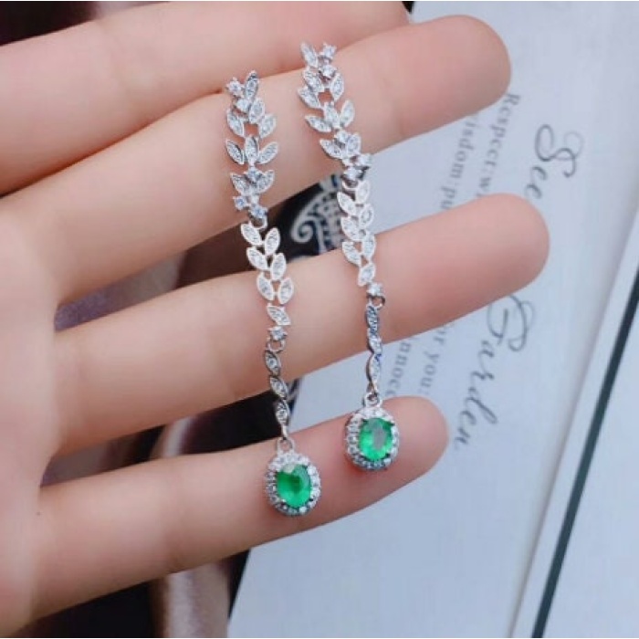 Natural Emerald Drop Earrings, 925 Sterling Silver, Emerald Drop Earrings, Emerald Silver Earrings, Luxury Earrings, Oval Cut Stone Earrings | Save 33% - Rajasthan Living 5
